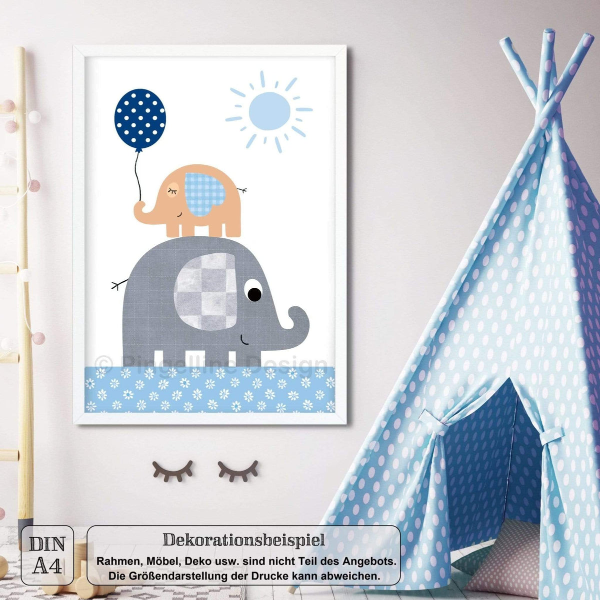4er Set Dschungel-Tiere blau grau ★ Bilder Kinderzimmer (DIN A4) - Pingelline Design