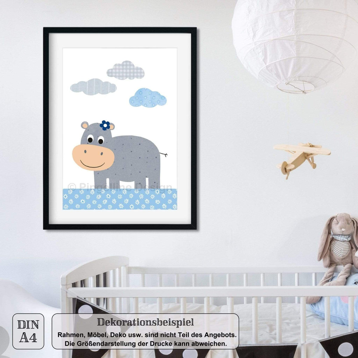 4er Set Dschungel-Tiere blau grau ★ Bilder Kinderzimmer (DIN A4) - Pingelline Design