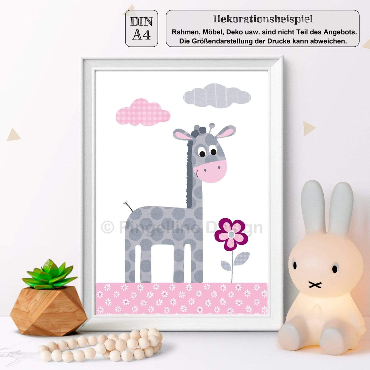 4er Set Dschungel-Tiere rosa grau ★ Bilder Kinderzimmer (DIN A4) - Pingelline Design