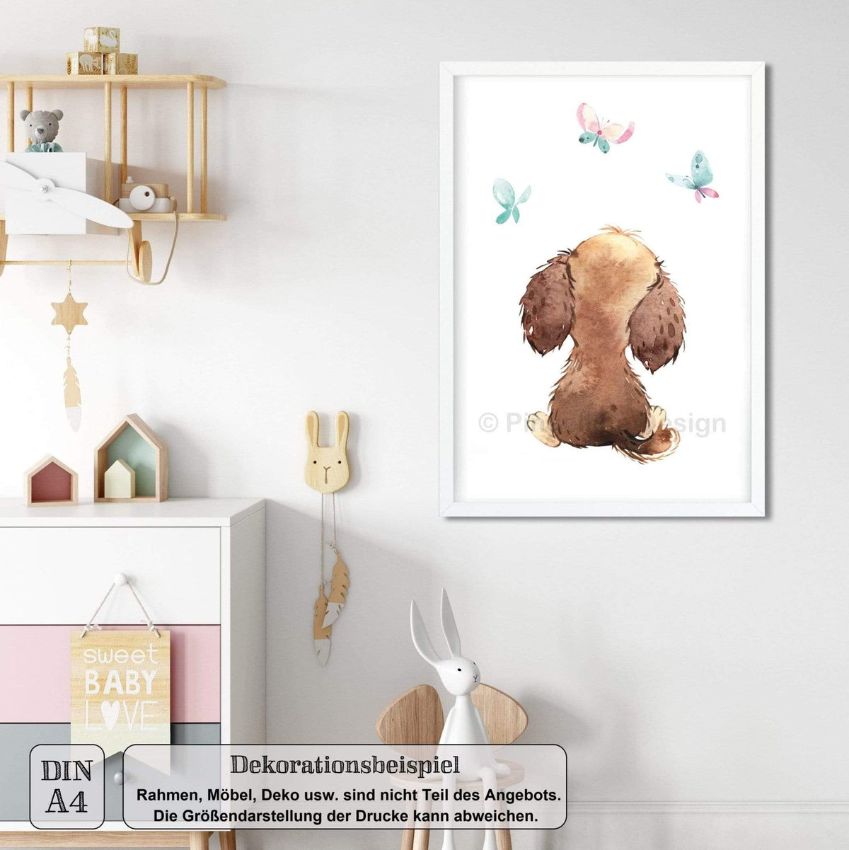 4er Set Mädchen &amp; Hund rosa mint ★ Bilder Kinderzimmer (DIN A4) - Pingelline Design