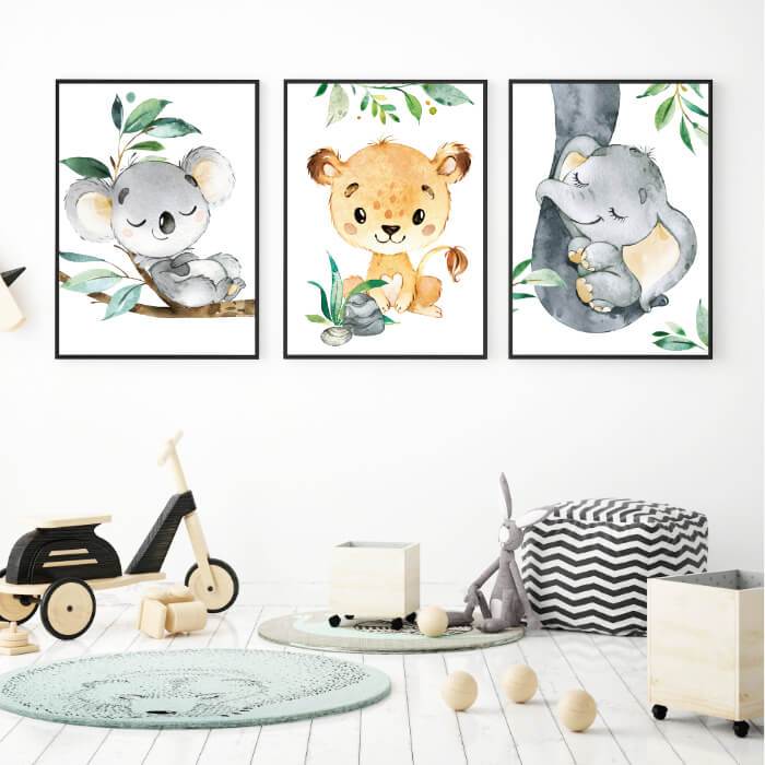A4/A3, Kinderzimmer Deko, Poster Kinderzimmer, Babyzimmer Bilder, Kinderzimmer Bilder - Dschungeltiere - 3er Set - Pingelline Design 