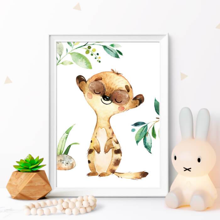 Poster Kinderzimmer Bild Junge Mädchen Dschungel-Tiere - Erdmännchen - Kinderbilder Babyzimmer - Pingelline Design 
