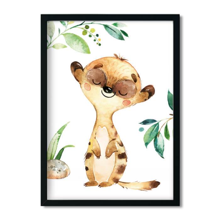 Poster Kinderzimmer Bild Junge Mädchen Dschungel-Tiere - Erdmännchen - Kinderbilder Babyzimmer - Pingelline Design 