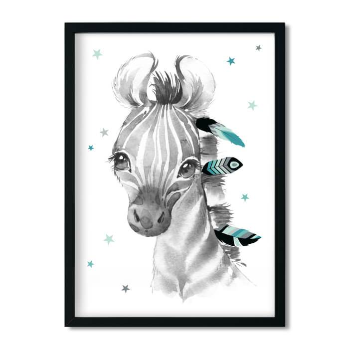 A4/A3, baby room pictures, poster nursery, nursery pictures, nursery décor - zebra - boho, feather, mint, grey, girl, boy - Pingelline Design 