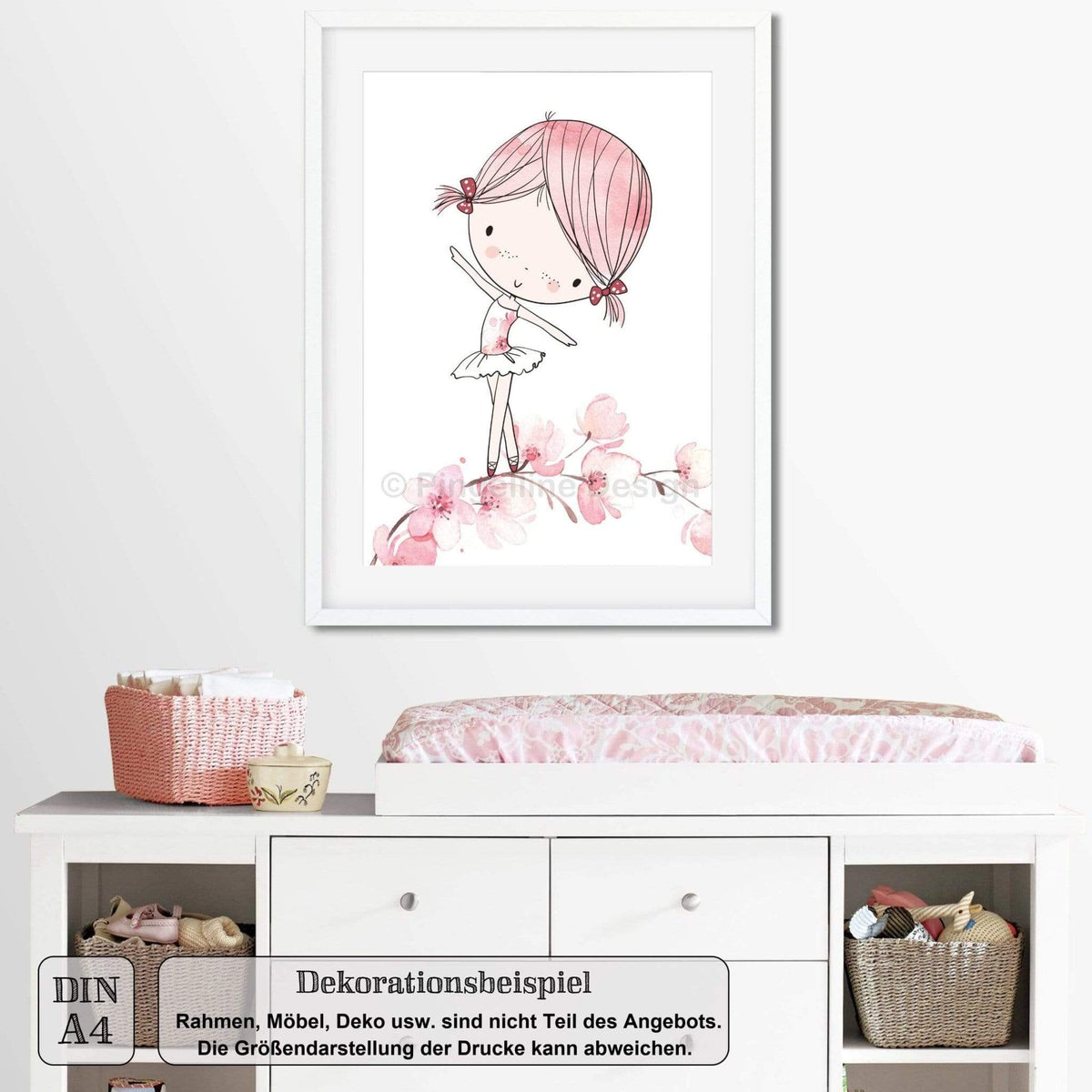 A4, Kinderzimmer Poster, Kinderzimmer Deko, Kinderzimmer Bilder, Babyzimmer Bilder - Ballerina - 3er Set rosa - Pingelline Design