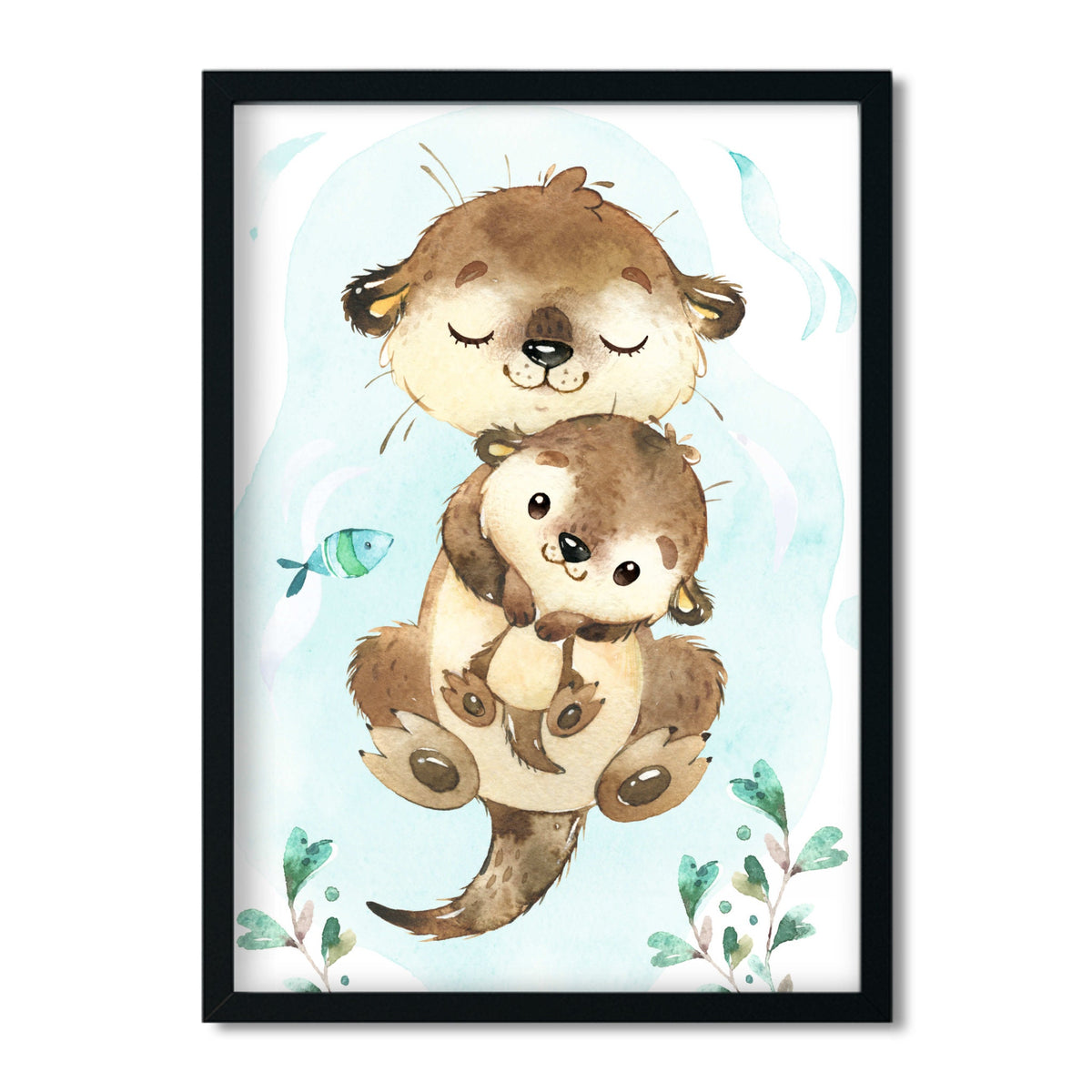 Poster Kinderzimmer Bilder * Waldtiere Mama Otter * Babyzimmer Deko Mädchen Junge - Tierbilder Aquarell - A4 / A3