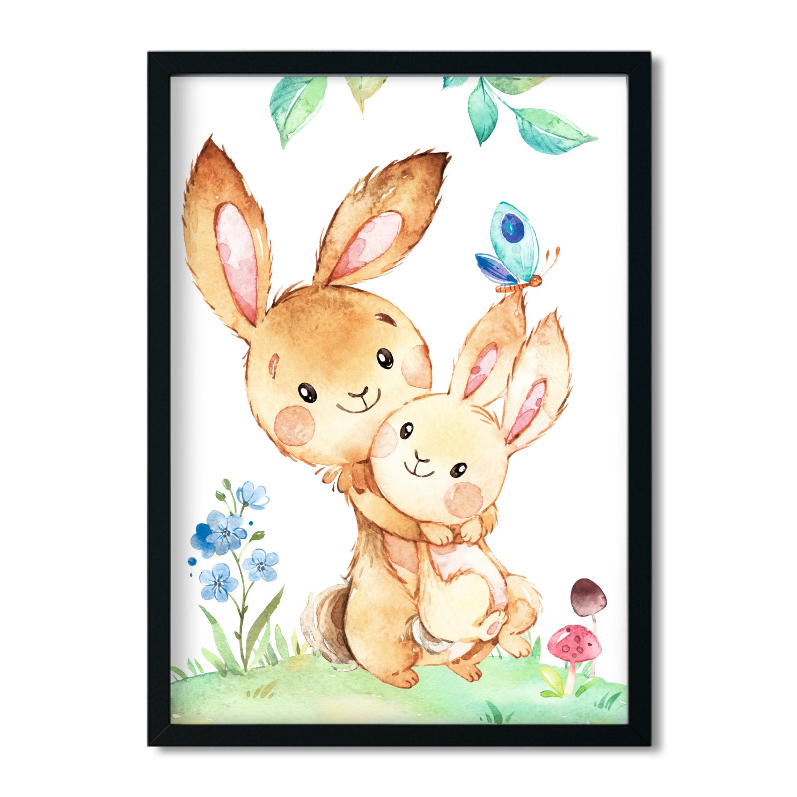 Kinderbilder Kinderzimmer Deko * Waldtiere Mama Hase * Poster Mädchen Junge - Tierbilder Aquarell - A4 / A3